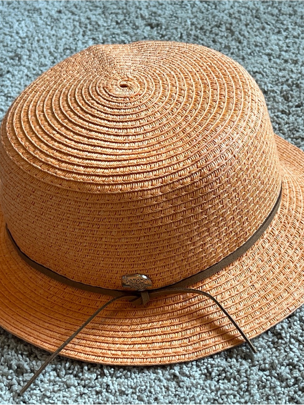 Orange Straw Banana Boat Sun Hat with Brown Trim